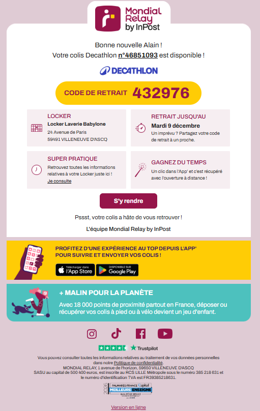 E-mail de notification